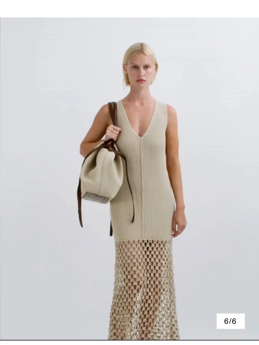 Janessa Leone Cream Canvas Tote with Brown Leather Trim